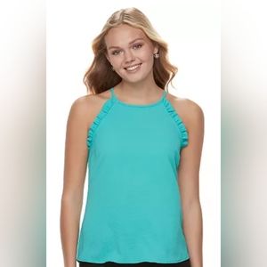CANDIES, Ruffled high neck tank, teal, Size Extra Large.